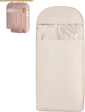 2025 New Space Saving Hanging Garment Bag with Self Compression Zipper, 3-Size, Space Saving Hanging Protector for Down Coat, Coat Compression Dust Cover for Closet Storage (Beige - XL)