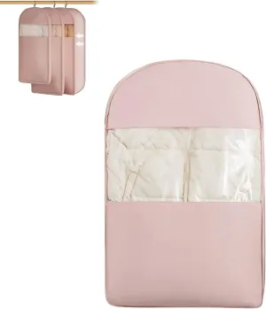 2025 New Space Saving Hanging Garment Bag with Self Compression Zipper, 3-Size, Space Saving Hanging Protector for Down Coat, Coat Compression Dust Cover for Closet Storage (Pink - M)