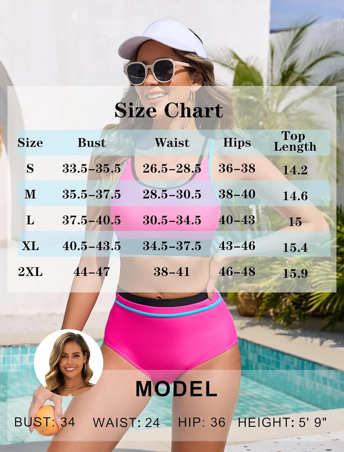Arolina Women's High Waisted Bikini Sets Cheeky Two Piece Swimsuits Color Block Sporty Bathing Suits High Cut Swimwear
