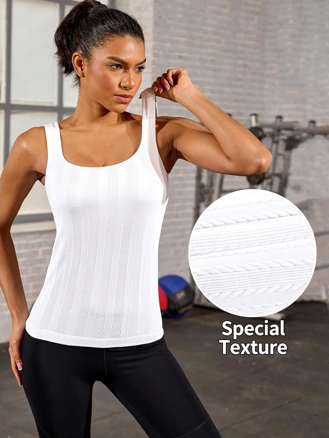 ATTRACO Womens Ribbed Workout Tank Tops with Built in Bra Athletic Tank Tops Slim Fit Yoga Tops