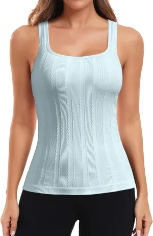 ATTRACO Womens Ribbed Workout Tank Tops with Built in Bra Athletic Tank Tops Slim Fit Yoga Tops