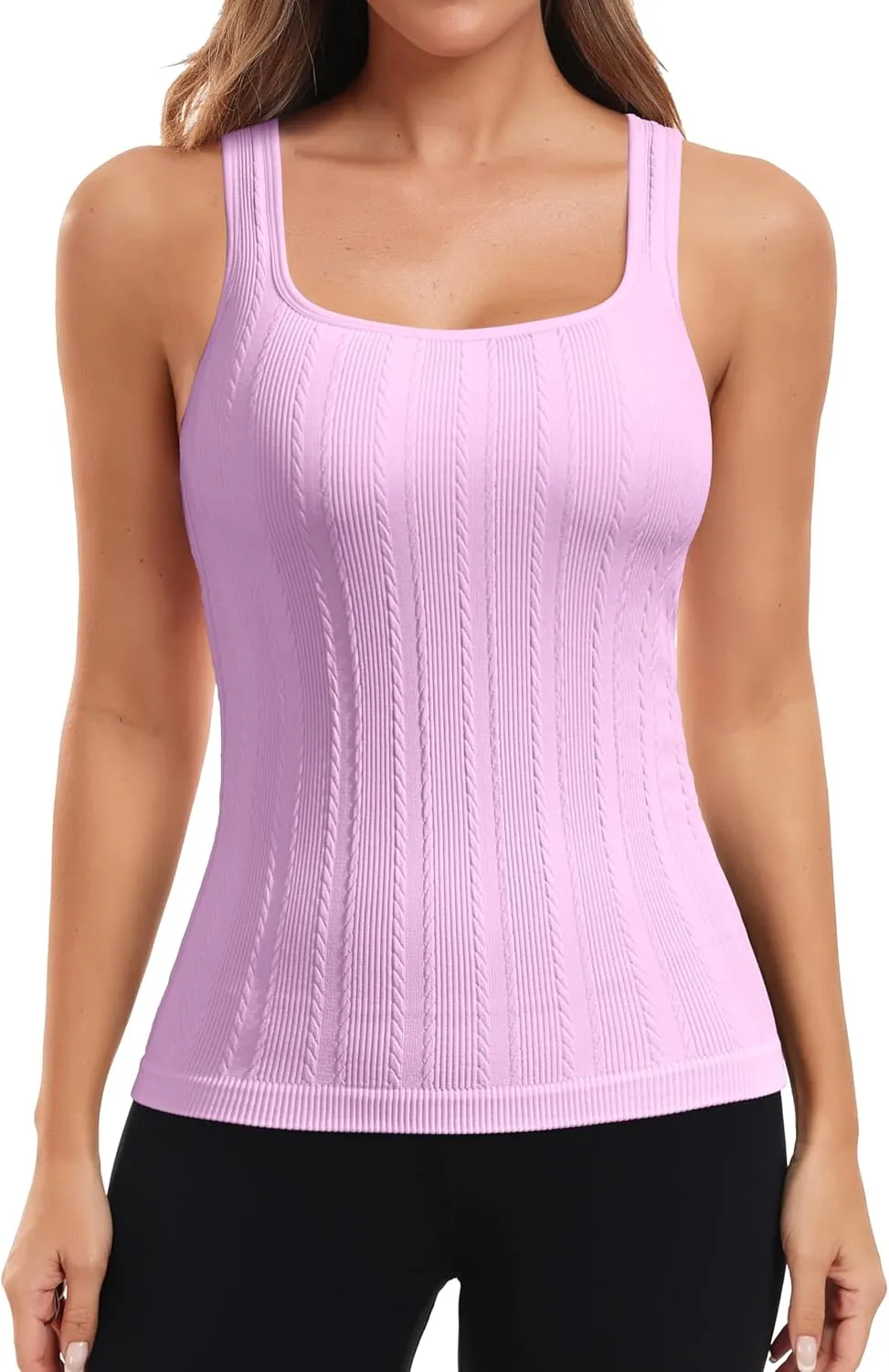 ATTRACO Womens Ribbed Workout Tank Tops with Built in Bra Athletic Tank Tops Slim Fit Yoga Tops