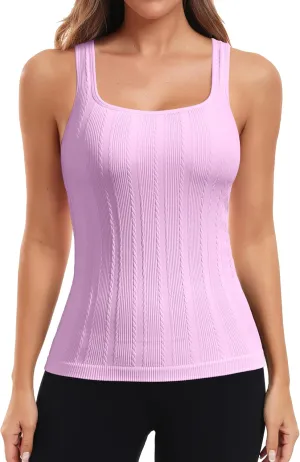 ATTRACO Womens Ribbed Workout Tank Tops with Built in Bra Athletic Tank Tops Slim Fit Yoga Tops