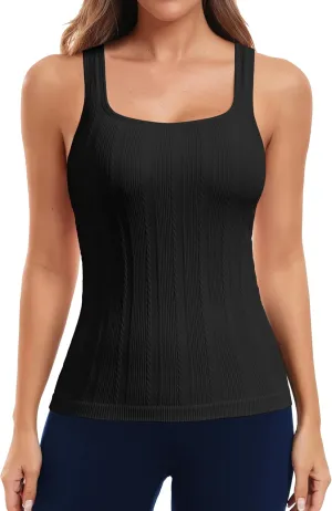 ATTRACO Womens Ribbed Workout Tank Tops with Built in Bra Athletic Tank Tops Slim Fit Yoga Tops