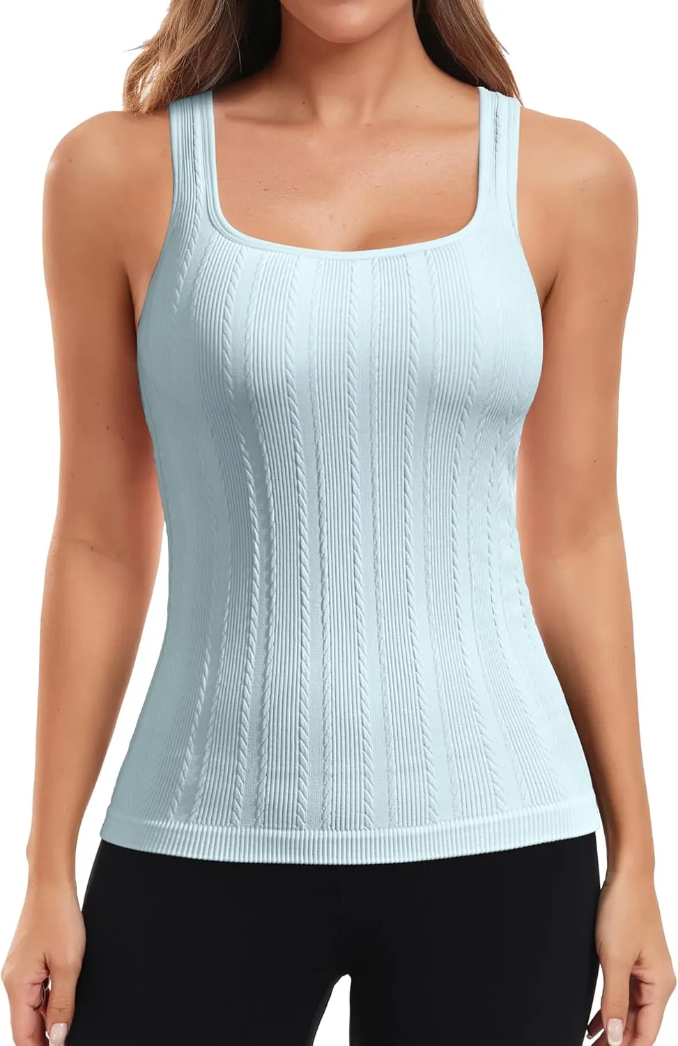 ATTRACO Womens Ribbed Workout Tank Tops with Built in Bra Athletic Tank Tops Slim Fit Yoga Tops