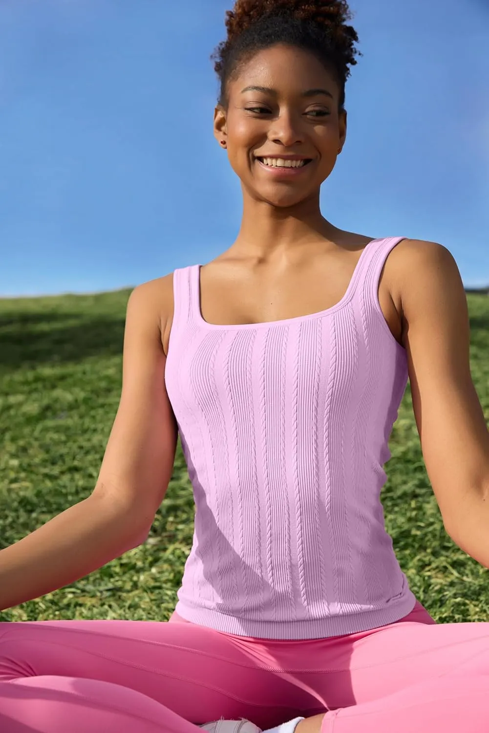 ATTRACO Womens Ribbed Workout Tank Tops with Built in Bra Athletic Tank Tops Slim Fit Yoga Tops