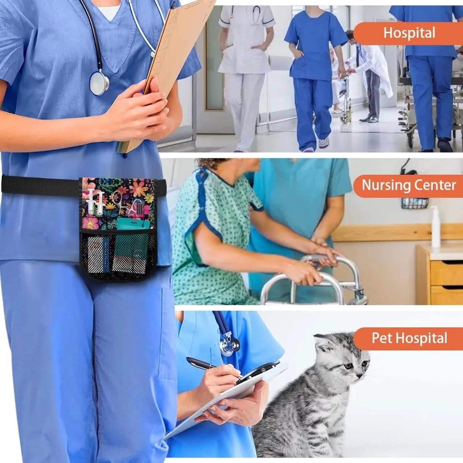 Cartoon Floral Nursing Essentials for Nurses Leaf Nurse Accessories for Work Storage Bag Tool Organizer Convenient Practical for Healthcare Industry Gifts Barber Customized Custom, Medium