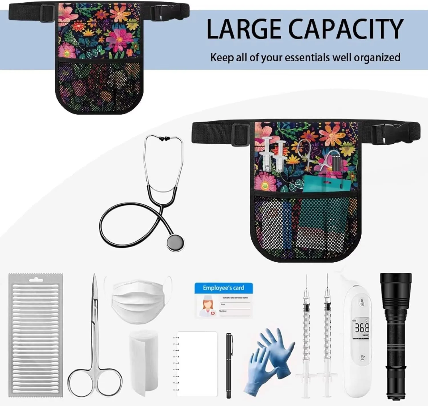 Cartoon Floral Nursing Essentials for Nurses Leaf Nurse Accessories for Work Storage Bag Tool Organizer Convenient Practical for Healthcare Industry Gifts Barber Customized Custom, Medium