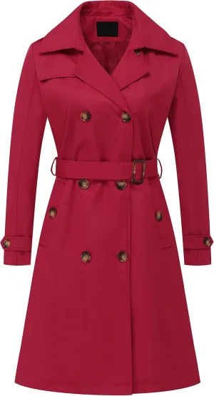 Chrisuno Women's Double Breasted Long Trench Coats Mid-Length Belted Overcoat Dress Jacket with Detachable Hood