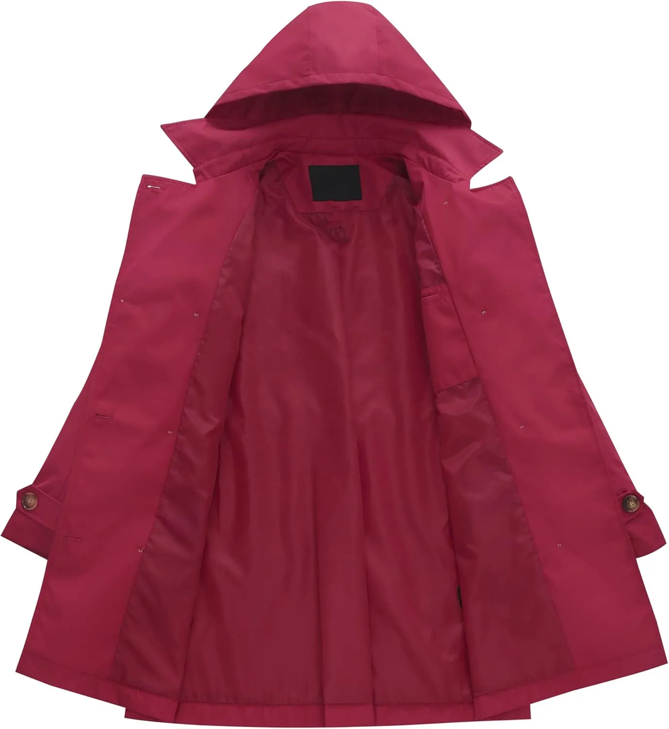 Chrisuno Women's Double Breasted Long Trench Coats Mid-Length Belted Overcoat Dress Jacket with Detachable Hood