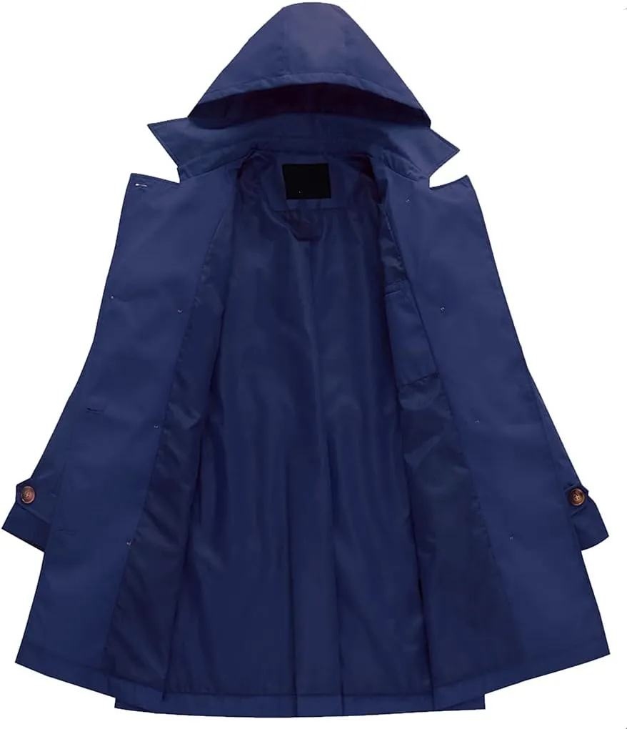 Chrisuno Women's Double Breasted Long Trench Coats Mid-Length Belted Overcoat Dress Jacket with Detachable Hood