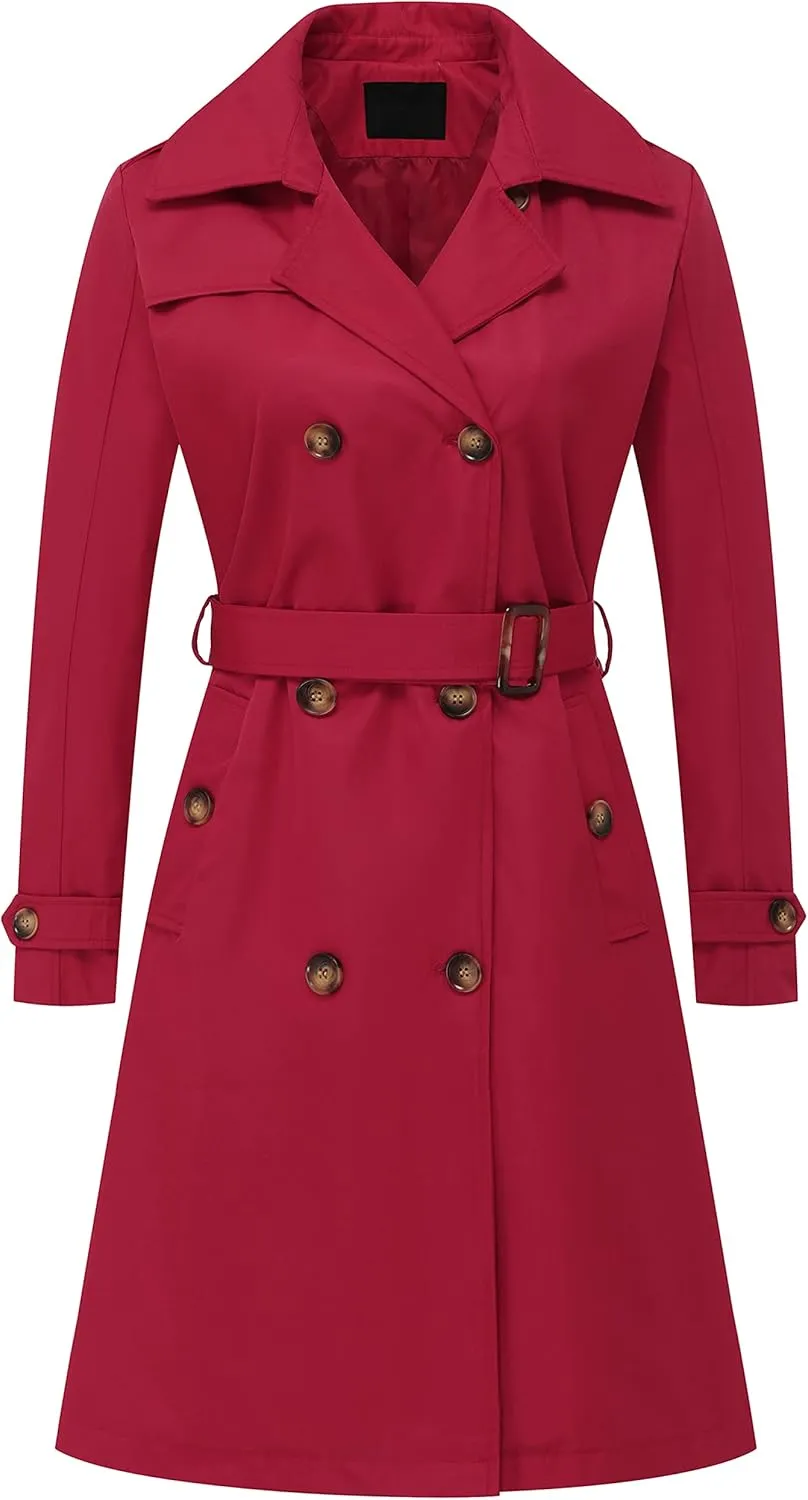 Chrisuno Women's Double Breasted Long Trench Coats Mid-Length Belted Overcoat Dress Jacket with Detachable Hood