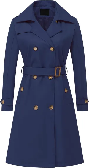 Chrisuno Women's Double Breasted Long Trench Coats Mid-Length Belted Overcoat Dress Jacket with Detachable Hood