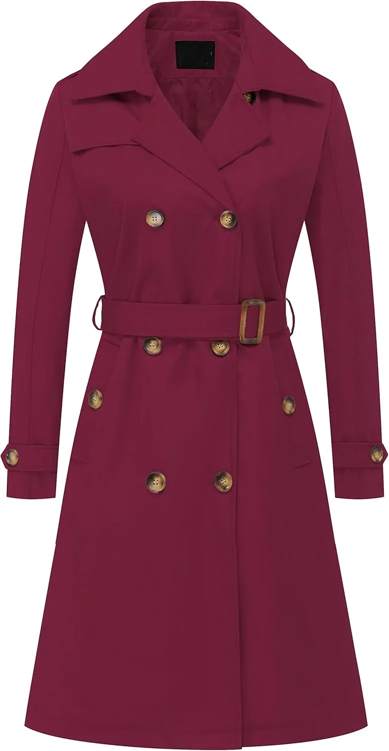Chrisuno Women's Double Breasted Long Trench Coats Mid-Length Belted Overcoat Dress Jacket with Detachable Hood