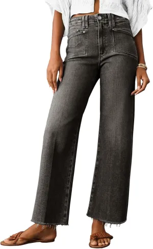 Cicy Bell Womens High Waisted Cropped Jeans Trendy Stretchy Baggy Straight Leg Raw Hem Capri Denim Pants