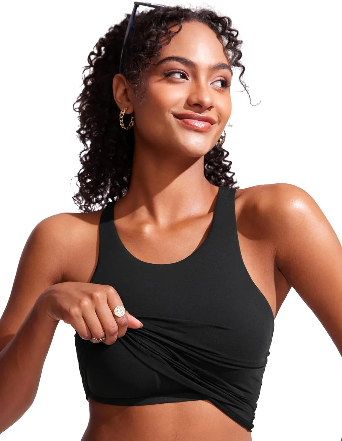 CRZ YOGA Racerback Tankini Tops for Women High Neck Modest Bathing Swim Suits Sporty Tank Only No Bottom