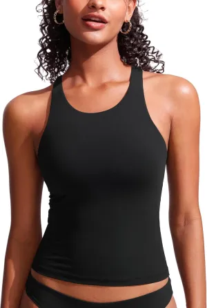 CRZ YOGA Racerback Tankini Tops for Women High Neck Modest Bathing Swim Suits Sporty Tank Only No Bottom