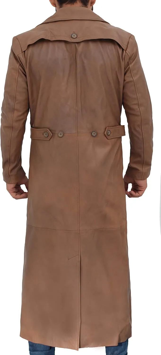 Decrum Leather Trench Coat Men - Winter Fashion Long Jacket Real Lambskin Leather Coats For Men
