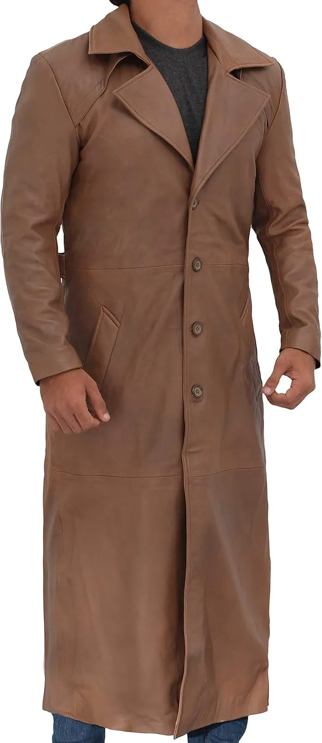 Decrum Leather Trench Coat Men - Winter Fashion Long Jacket Real Lambskin Leather Coats For Men
