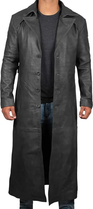 Decrum Leather Trench Coat Men - Winter Fashion Long Jacket Real Lambskin Leather Coats For Men