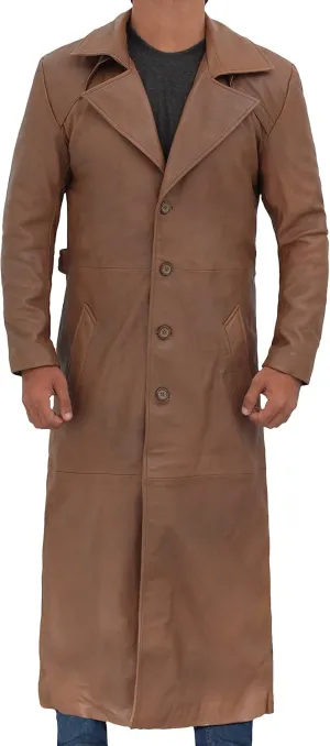 Decrum Leather Trench Coat Men - Winter Fashion Long Jacket Real Lambskin Leather Coats For Men