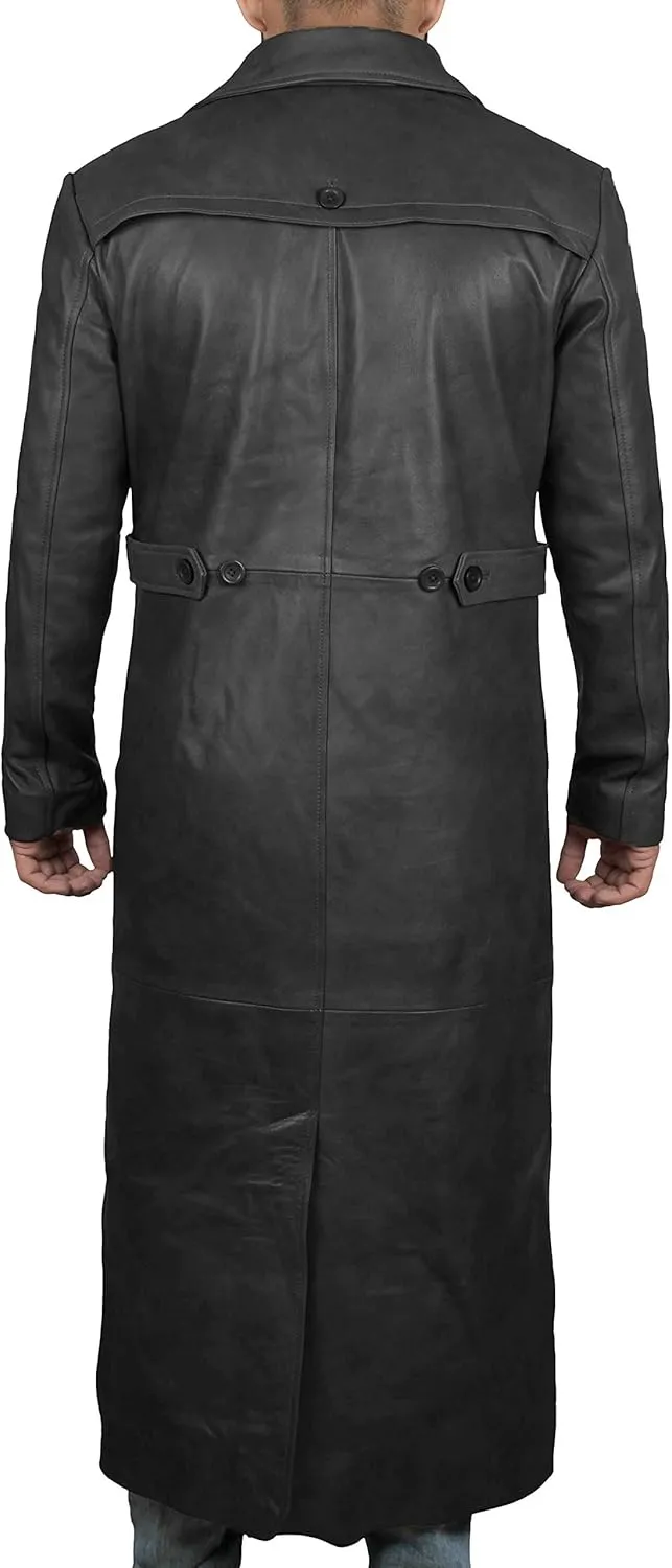 Decrum Leather Trench Coat Men - Winter Fashion Long Jacket Real Lambskin Leather Coats For Men