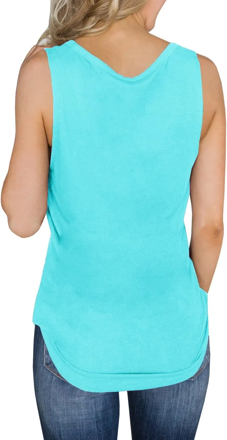 Dellytop Womens V Neck Tank Tops Sleeveless Henley Shirts Button Up Ribbed Long Tunic Tees