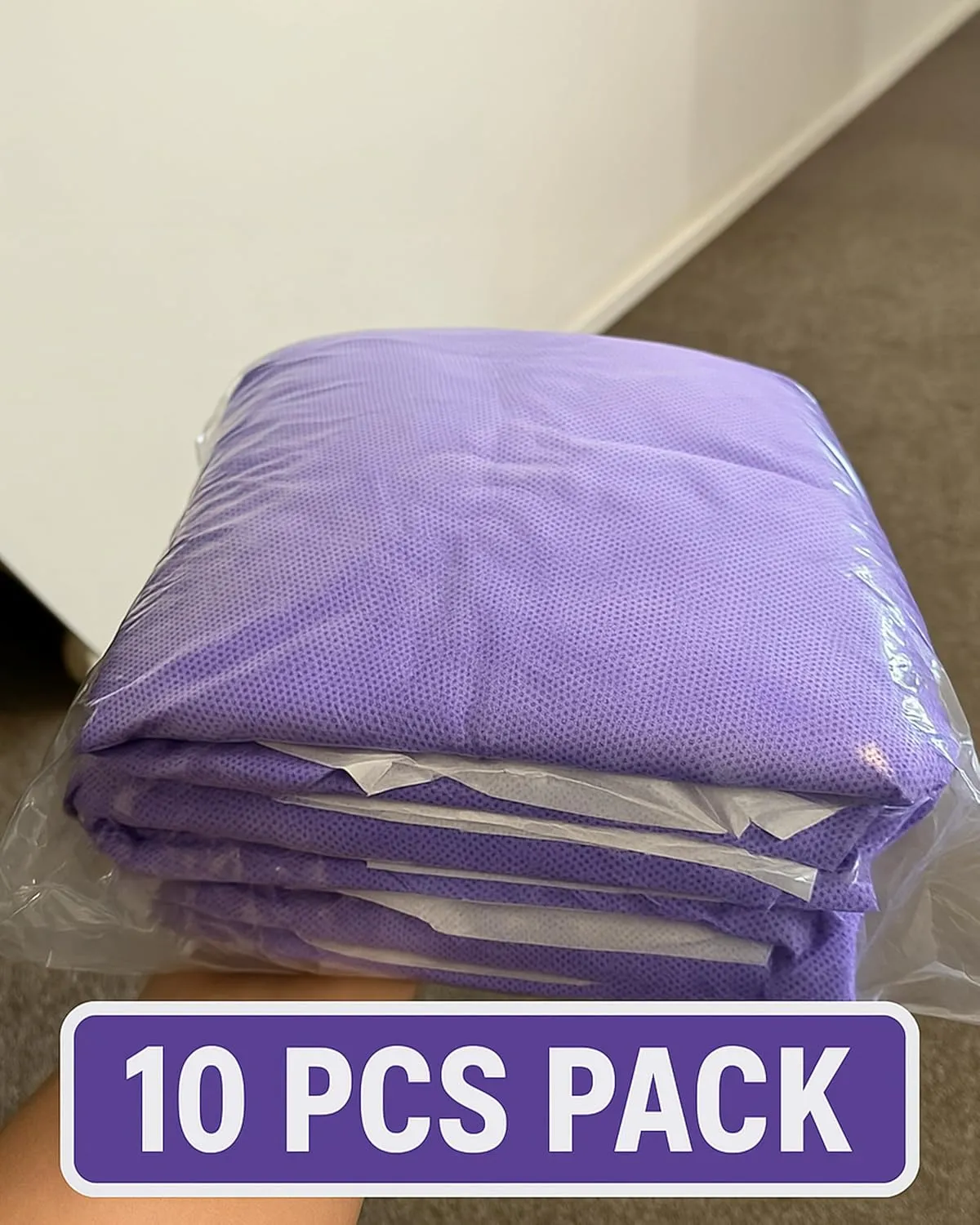 Disposable Lab Coats, SMS Material, Knee Length with Pockets, Large, Purple, Pack of 10