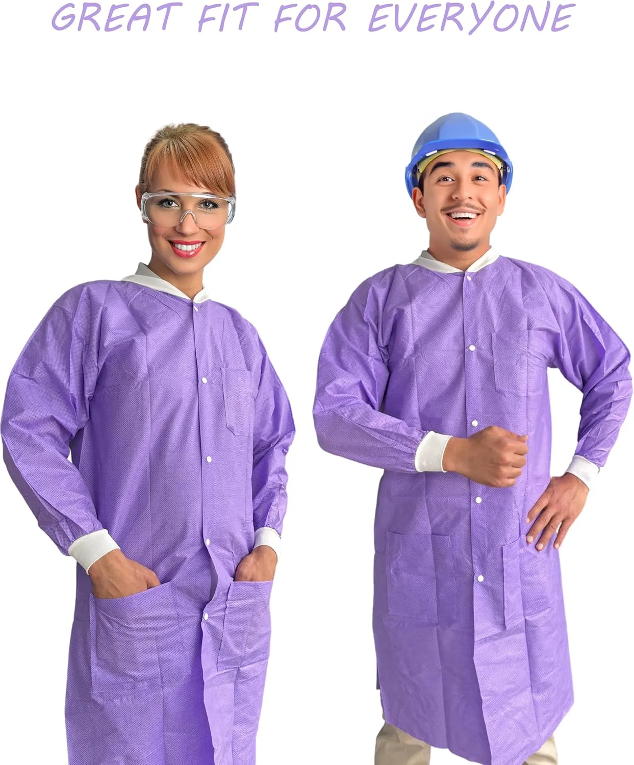 Disposable Lab Coats, SMS Material, Knee Length with Pockets, Large, Purple, Pack of 10