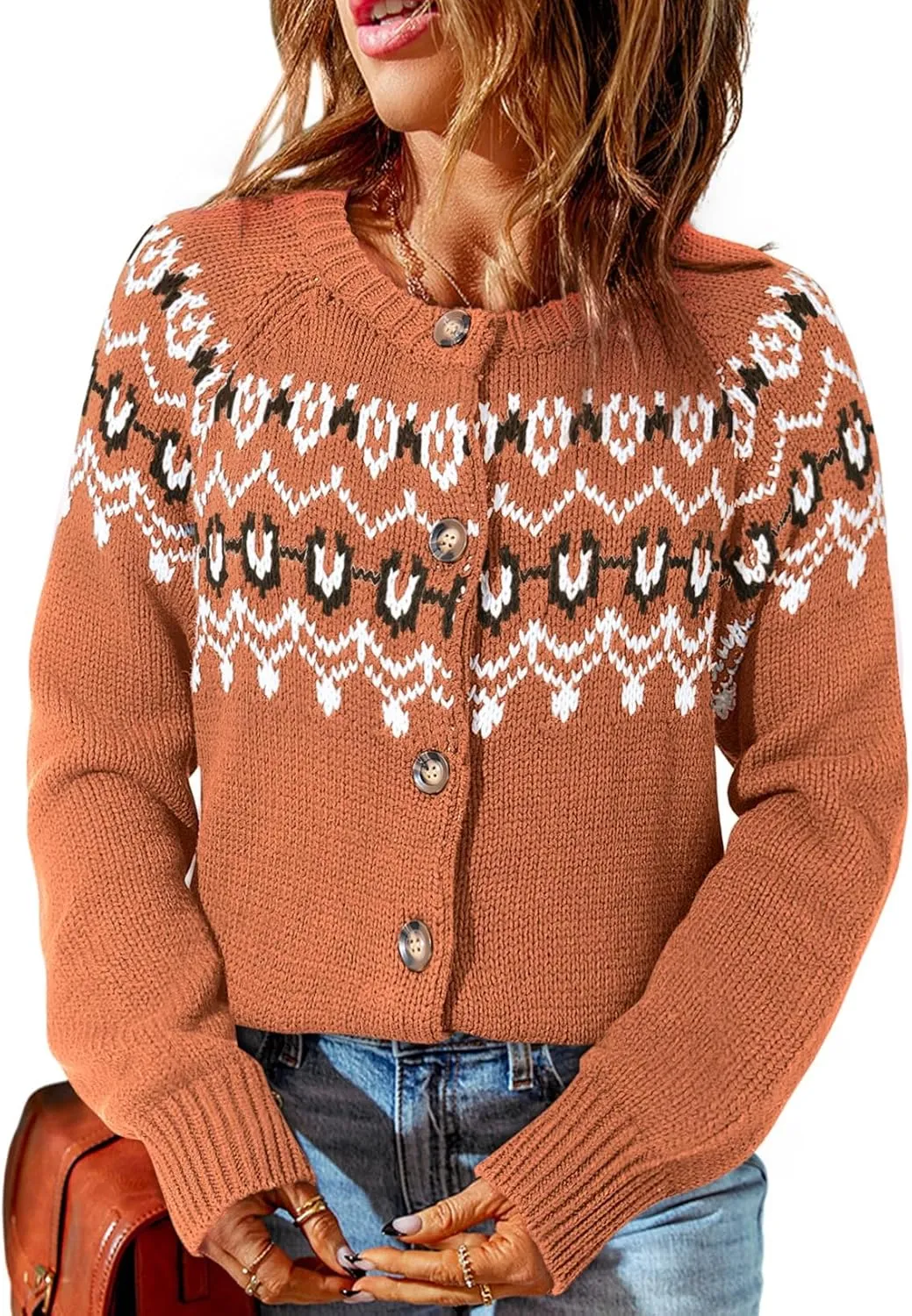 Dokotoo Womens Cardigans Casual Long Sleeve Chunky Knit Fall Winter Button Down Fair Isle Cardigan Sweaters
