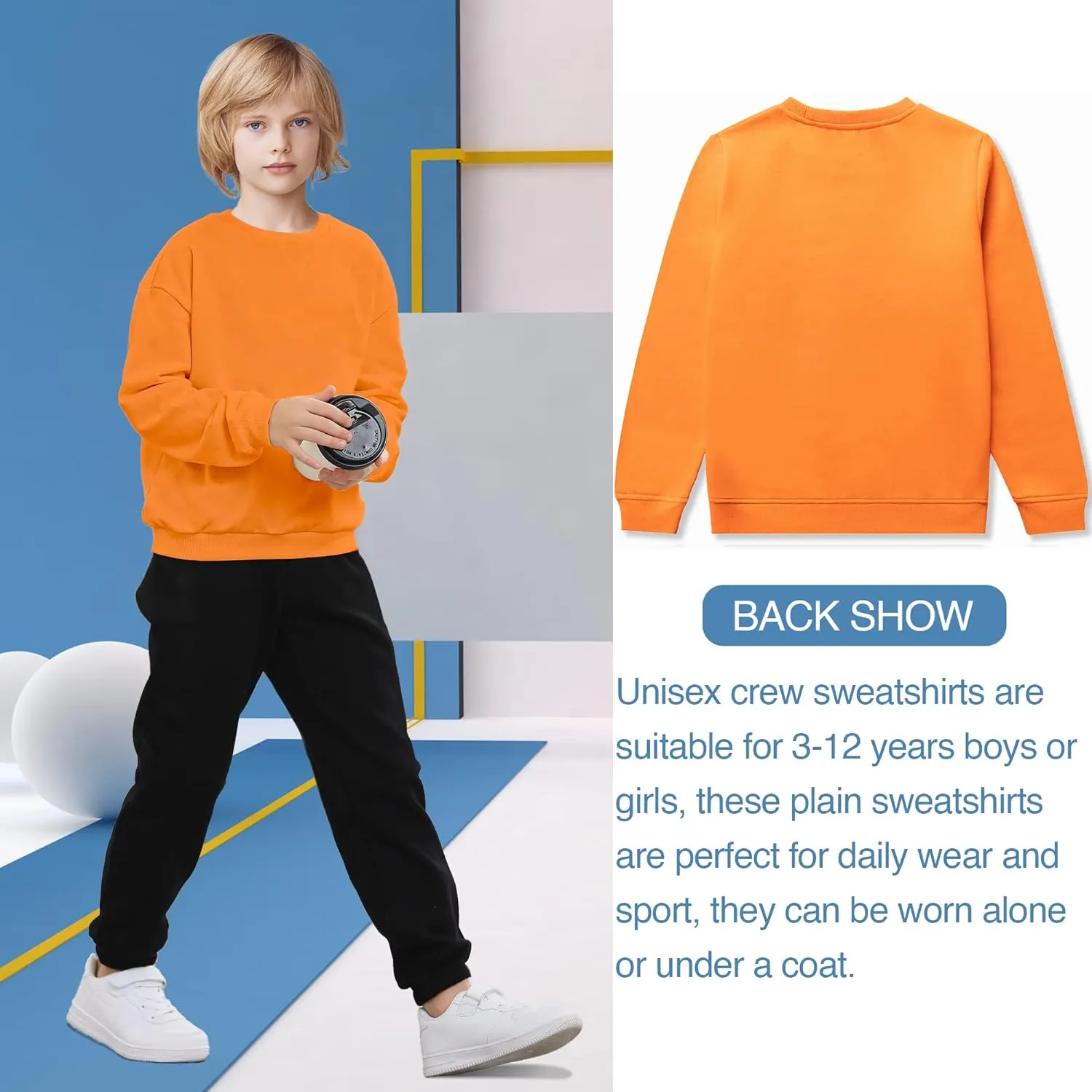DOTDOG Unisex Youth Soft Brushed Fleece Basic Crewneck Pullover Sweatshirt for Boys or Girls (Age 3-12 Years)