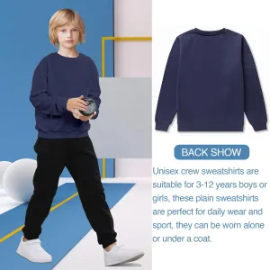 DOTDOG Unisex Youth Soft Brushed Fleece Basic Crewneck Pullover Sweatshirt for Boys or Girls (Age 7-8 Years)(navy, m)