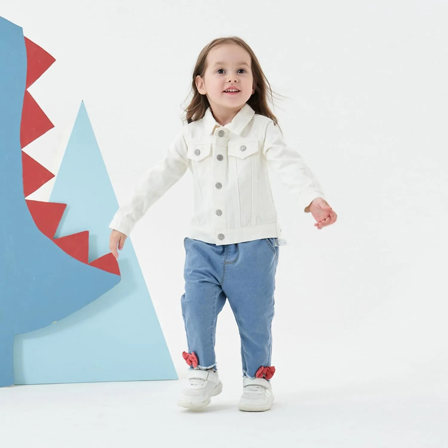 famuka Little Boy Girl White Denim Jacket Unisex Baby Button Down Jeans Coats Cowboy Outerwear