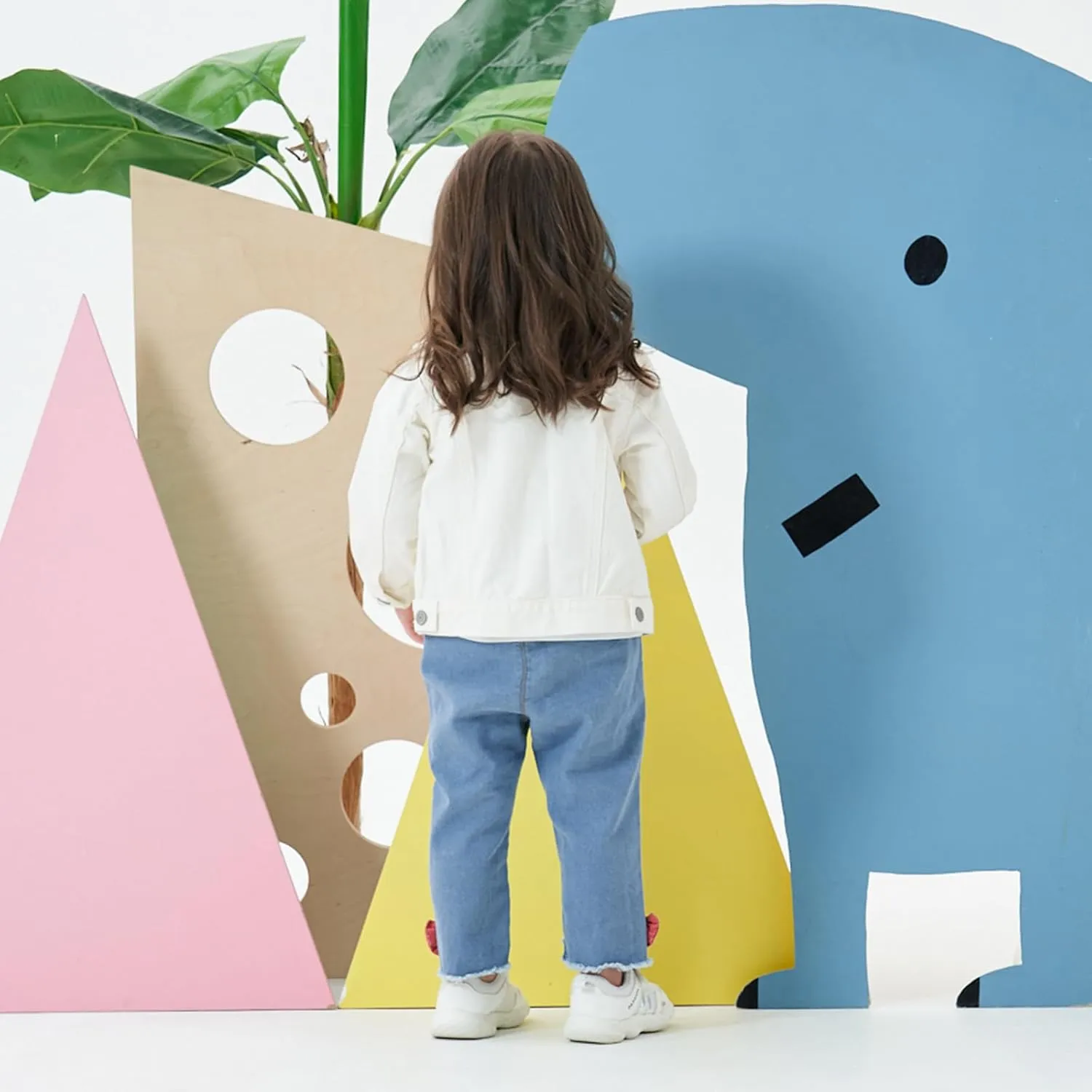 famuka Little Boy Girl White Denim Jacket Unisex Baby Button Down Jeans Coats Cowboy Outerwear