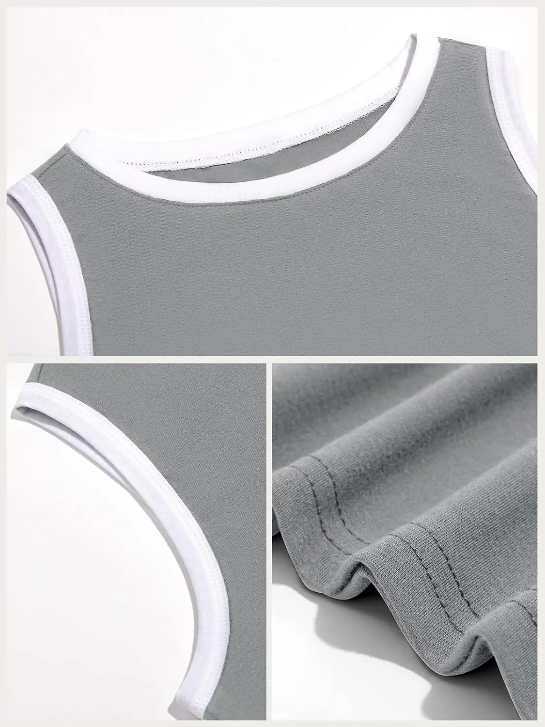 Fisoew Womens Summer Tank Tops Casual Slim Fit Sleeveless Color Block Crew Neck Workout Tees
