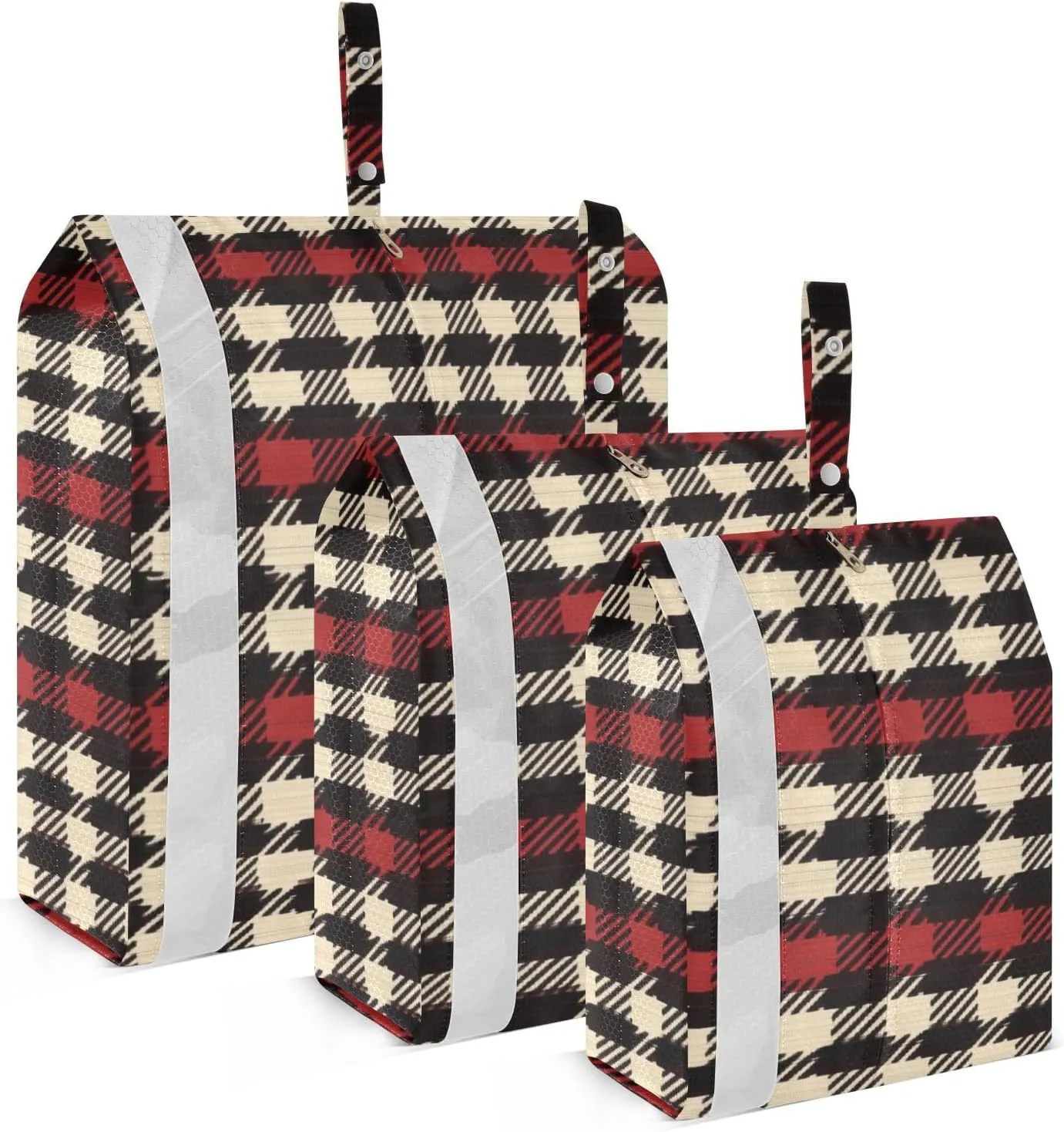 Garment Bag Closet Storage, Luggage Space Saver, Herringbone Houndstooth Checked Neutral Red, Waterproof, 3 Set Travel Packing Cubes For Suitcases,Organizadores De Maletas Para
