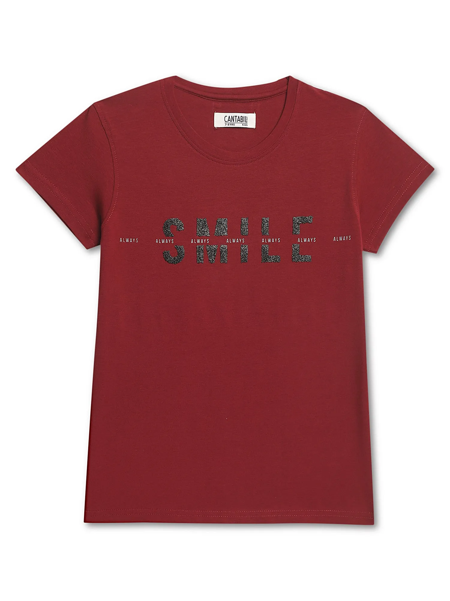 Girls Casual Maroon Half Sleeves  T-Shirt