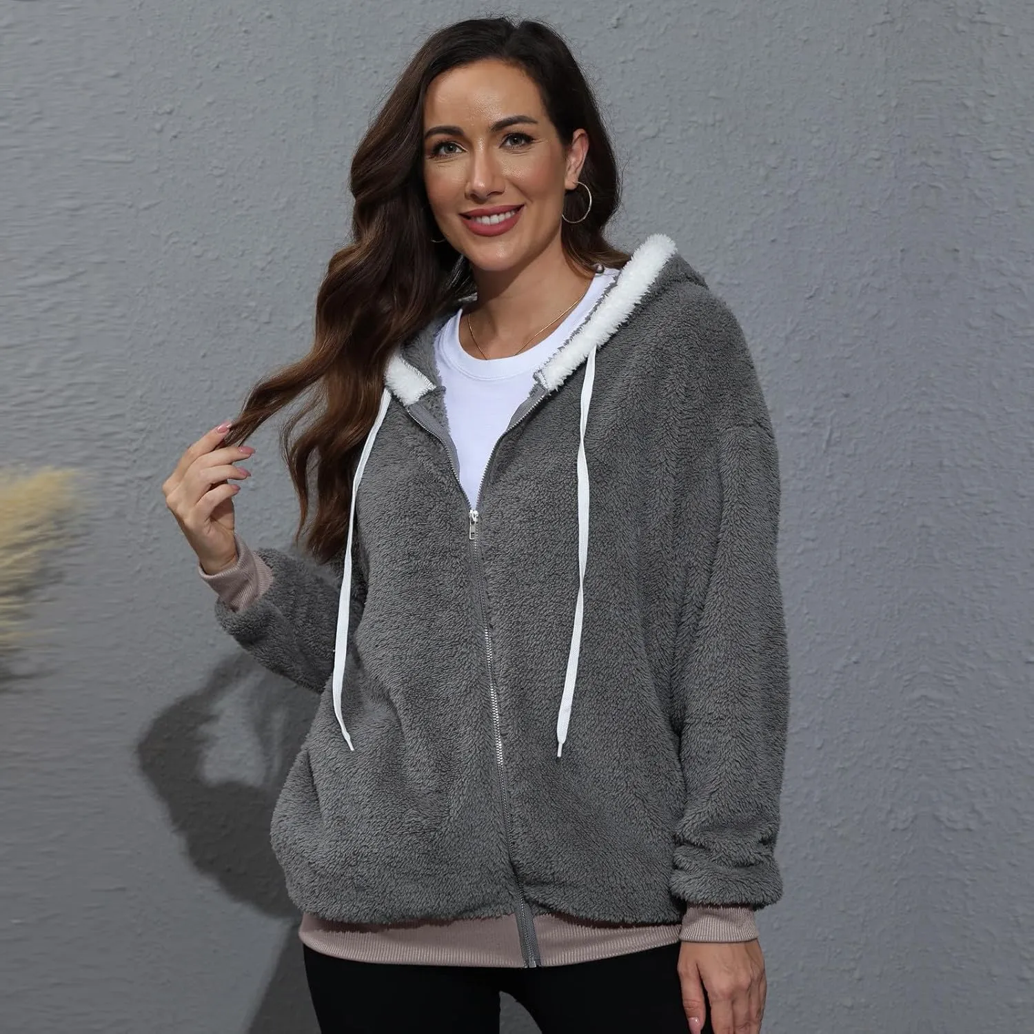 GOFULY Winter Coats For Women Oversized Sherpa Jackets Full Zip Fleece Cardigan Trendy Color Block Clothes With Pockets 2024