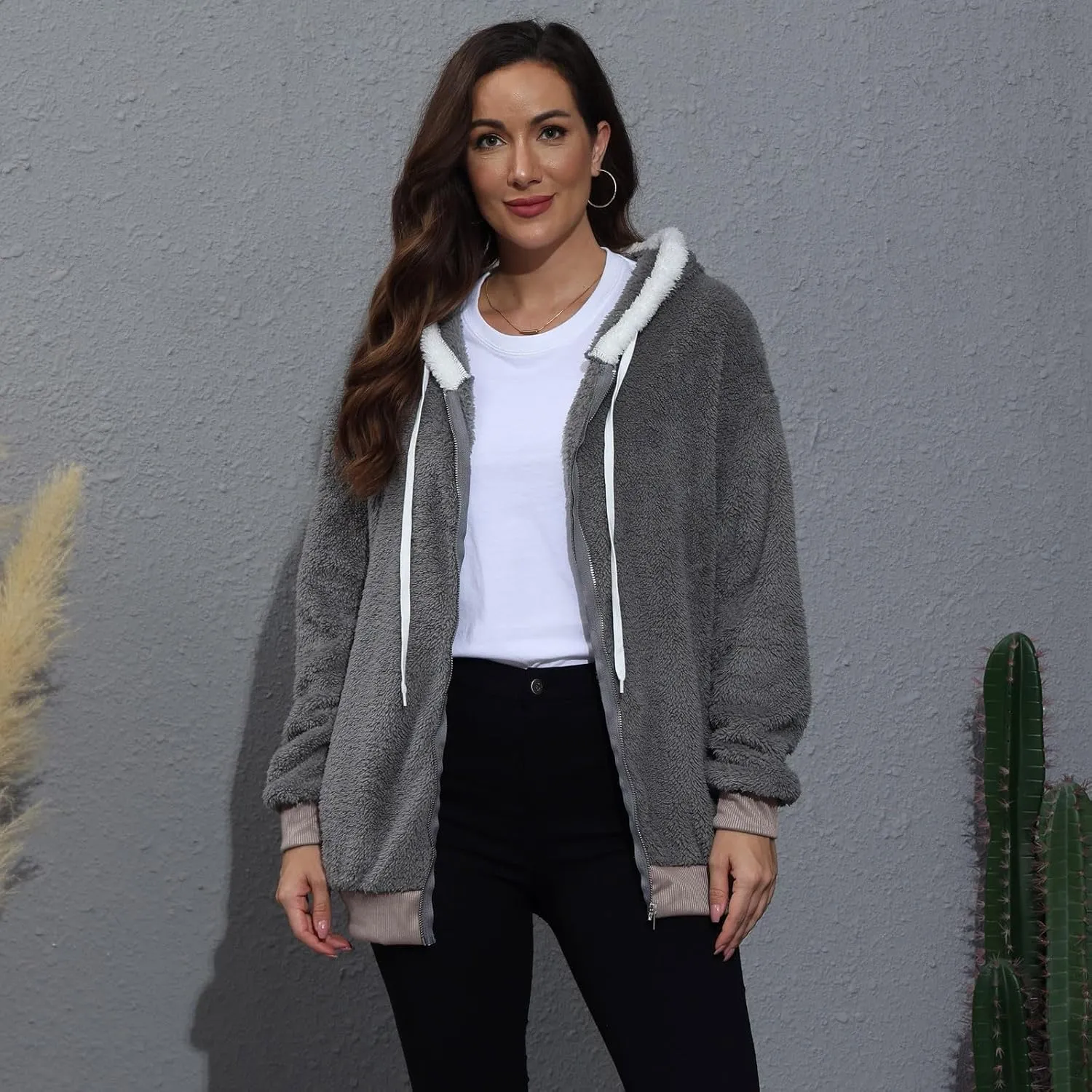 GOFULY Winter Coats For Women Oversized Sherpa Jackets Full Zip Fleece Cardigan Trendy Color Block Clothes With Pockets 2024