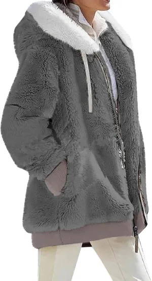 GOFULY Winter Coats For Women Oversized Sherpa Jackets Full Zip Fleece Cardigan Trendy Color Block Clothes With Pockets 2024