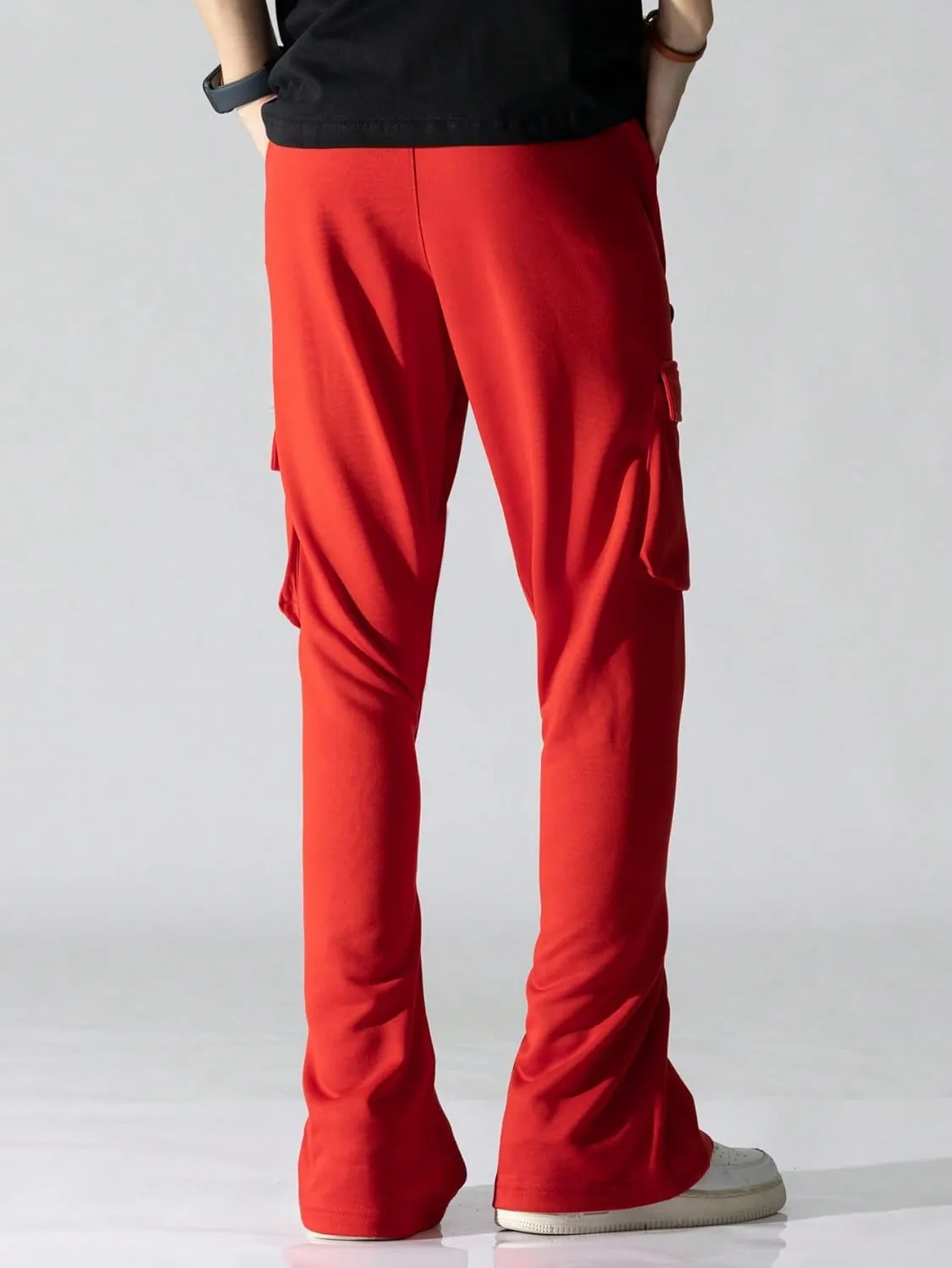GORGLITTER Men's Stacked Wide Leg Cargo Pants Baggy Y2K Elastic Drawstring Trouser Street Pants