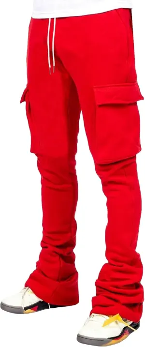 GORGLITTER Men's Stacked Wide Leg Cargo Pants Baggy Y2K Elastic Drawstring Trouser Street Pants