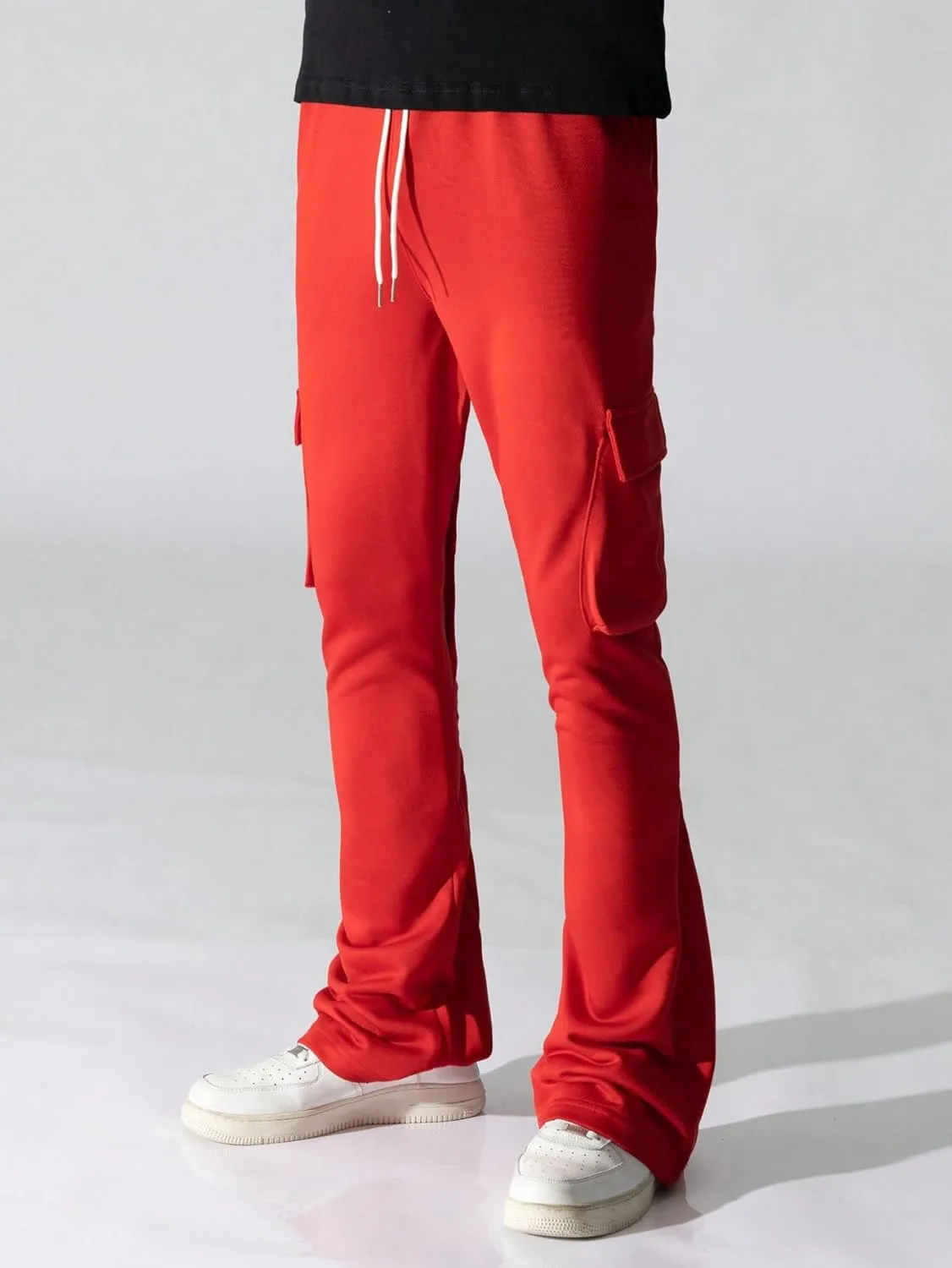 GORGLITTER Men's Stacked Wide Leg Cargo Pants Baggy Y2K Elastic Drawstring Trouser Street Pants