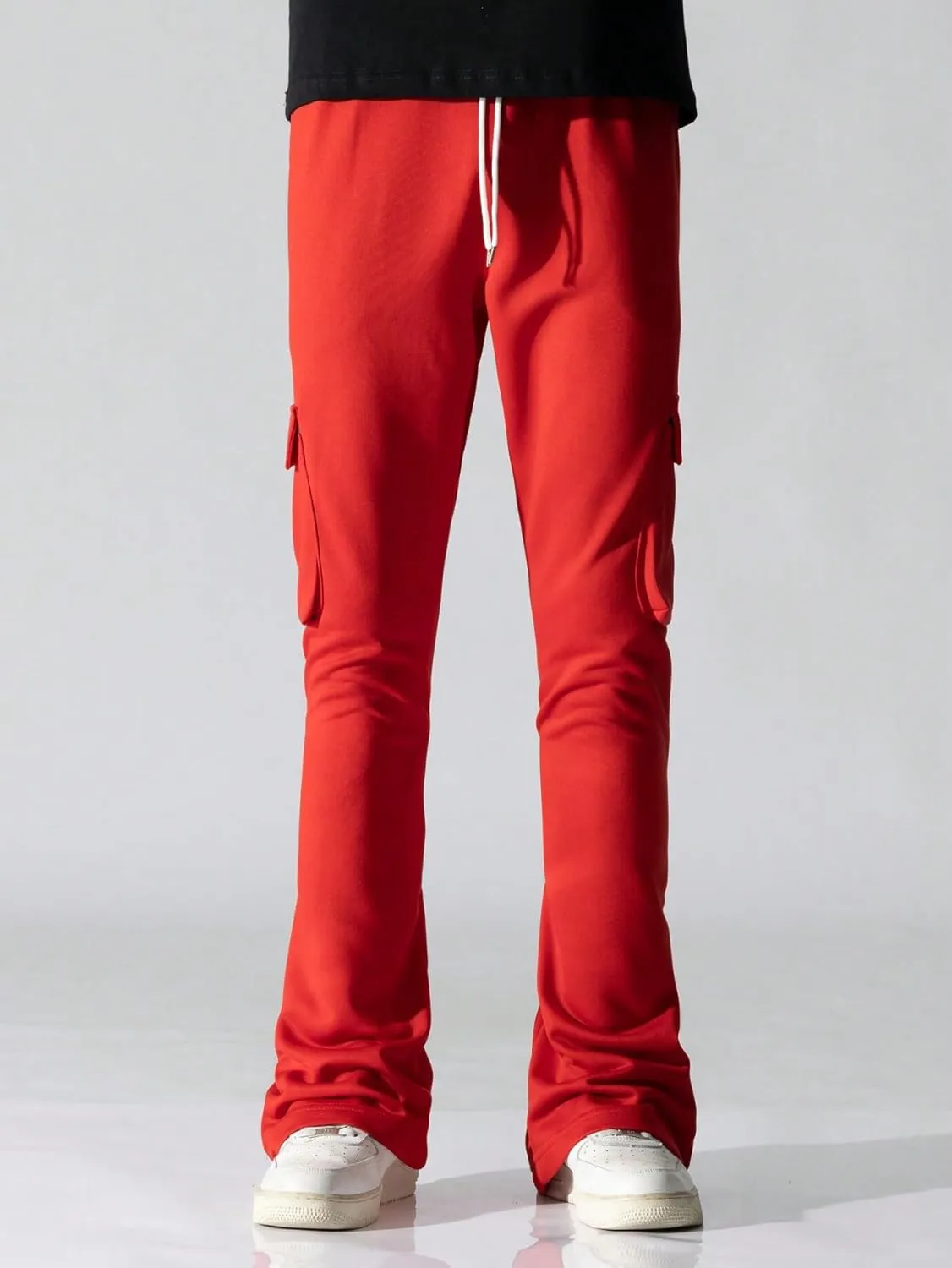 GORGLITTER Men's Stacked Wide Leg Cargo Pants Baggy Y2K Elastic Drawstring Trouser Street Pants