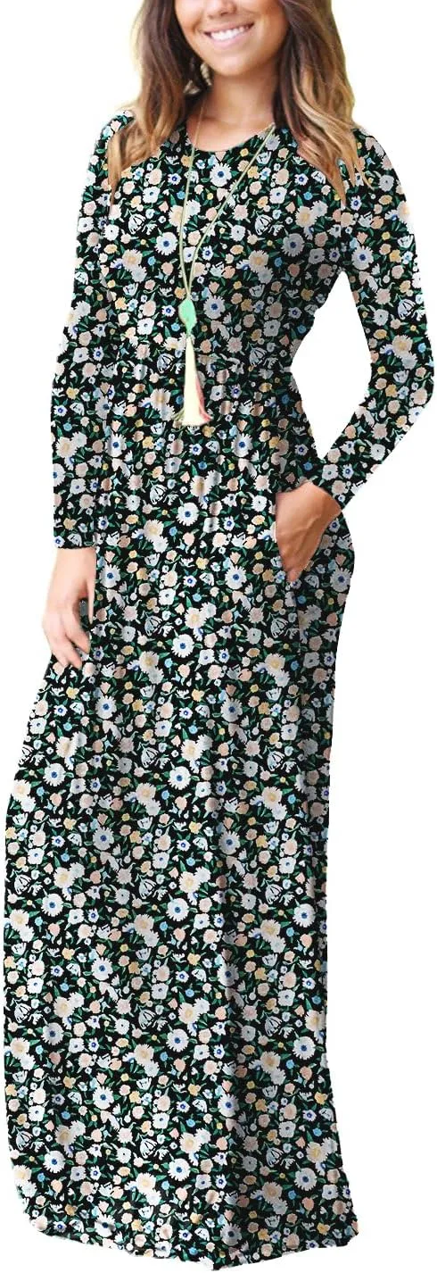 GRECERELLE Womens 2024 Maxi Dresses Long Sleeve Casual Long T Shirt Dress Travel Vacation Outfits