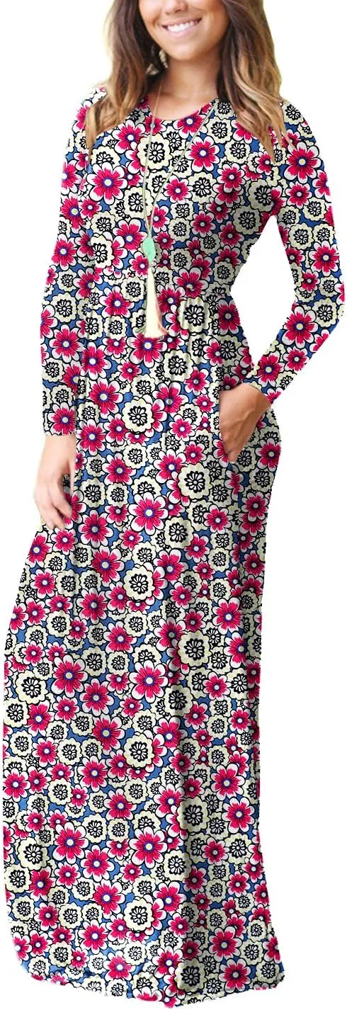 GRECERELLE Womens 2024 Maxi Dresses Long Sleeve Casual Long T Shirt Dress Travel Vacation Outfits