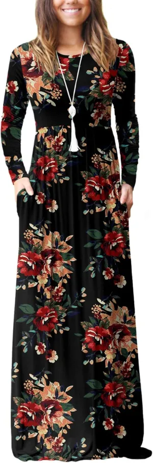 GRECERELLE Womens 2024 Maxi Dresses Long Sleeve Casual Long T Shirt Dress Travel Vacation Outfits