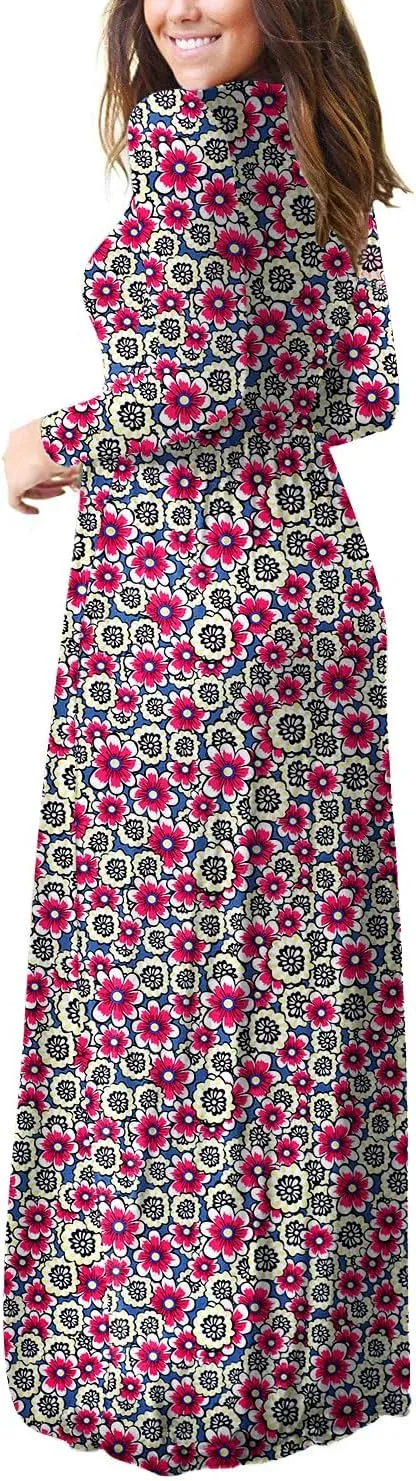 GRECERELLE Womens 2024 Maxi Dresses Long Sleeve Casual Long T Shirt Dress Travel Vacation Outfits