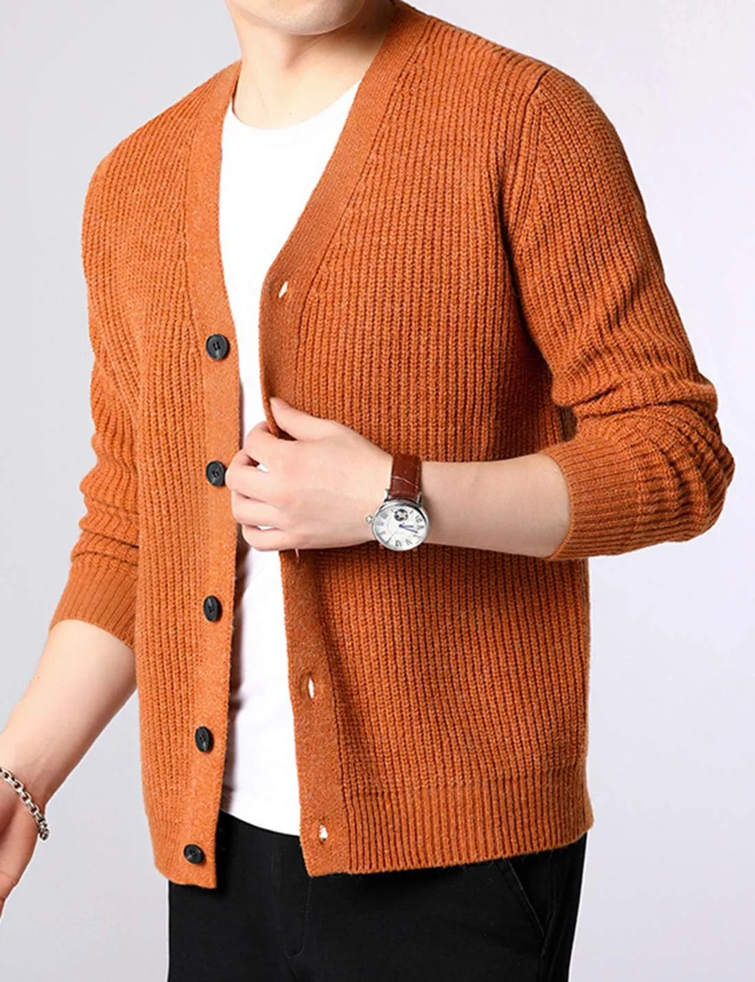 HaoMay Men's Classic Casual Button Down V Neck Knitted Basic Cardigans Sweater
