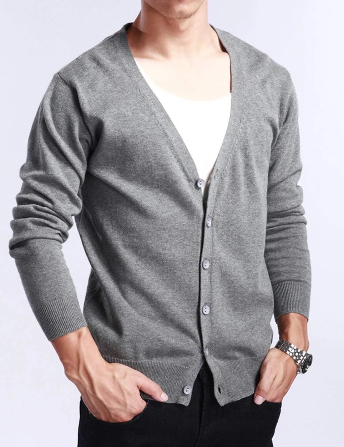 HaoMay Mens Slim Lightweight Cashmere V Neck Button Down Knit Cardigans Sweater